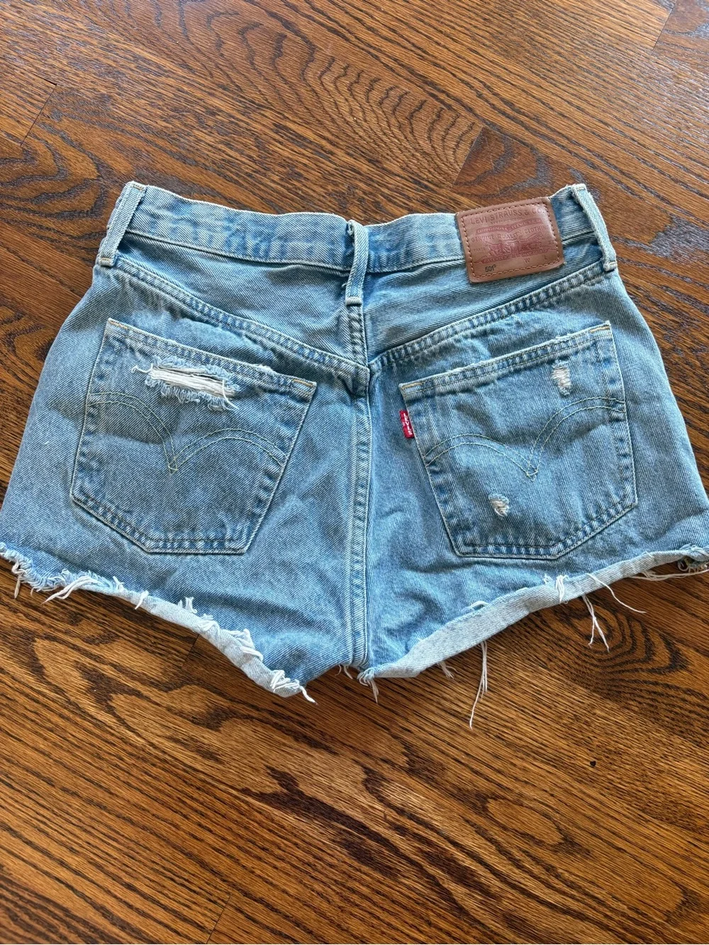 Levi's Light Blue Frayed Denim Shorts